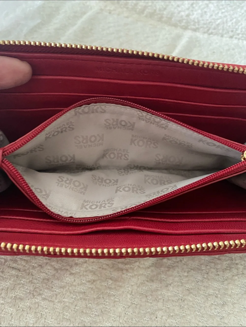 Michael Kors Quilted Red Leather Zip Around Continental Wallet w/ Gold Hardware